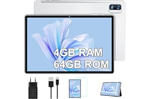 YESTEL Tablette 10 Pouces, Android Tablette Tactile FHD 1920 x 1200 4 Go RAM +64 Go ROM Extensible jusqu'à 1 to, 8000 mAh | 5 MP+13 MP Caméra | Bluetooth| Face ID | Étui de Protection, Glace Argent