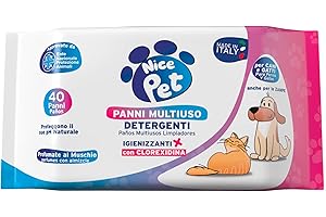 NICE COSMETICS Nice Pet Mehrzweck-Reinigungstücher für Hunde und Katzen, duftende Formel mit Chlorhexidin, Packung mit 40 feuchten Tüchern