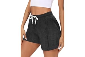 Crewhpo Pantalones Cortos Mujer Verano Pantalón Deporte Casuales Pantalon Corto de Chándal con Cordón y Bolsillos para Ciclismo Entrenamiento Jogging Correr