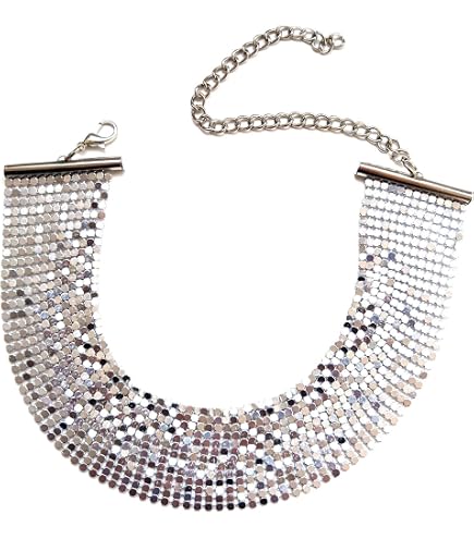 TseenYi Punk Argento Paillettes Collana Girocollo Squame Di Pesce Paillettes Ampia Collana Gotica Maglia D'argento Collana Pizzo Velluto Girocollo Lusso Spessa Collana Breve Gioielli Per Le Donne E Le