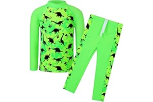 HUAANIUE Boys 3-12 Years Two Piece Long Sleeve 50+UV Swimsuit Shark Swimwear Kids Swimming Costume Sun Protection