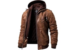 FLAVOR Męska naturalna kurtka skórzana z odpinanym kapturem