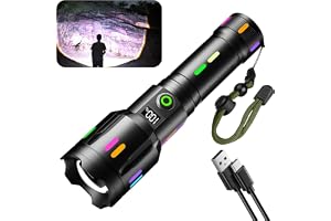 Skylla ficklampa led uppladdningsbar extremt ljus 100 000 lumen, med bil säkerhetshammare justerbart fokus USB-utgång, vatten