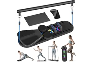 KOUAMOR Kit Reformador de Pilates, 5 en 1 Máquina de Reformador de Pilates con Contador LED, Rodillo de Rebote Automático, Tablero de Ejercicios Multifunción para Ejercicios en el Hogar