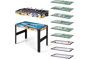 COSTWAY Mesa Multijuegos, Mesa de Juego Combinada con Baloncesto, Billar, Ping Pong, Hockey, Shuffleboard, Bolos para Niños y Adultos para Fiesta, Sala de Juegos, Sala de Estar