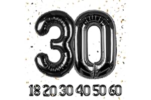 PARTYHAUSY Number Balloons 30,Black Balloons 30 for Birhtday Party Decoration,40 Inch Giant Helium Foil Number Balloons for Women Men 30th Birthday Party Decor Anniversary Party Decorations Supplies