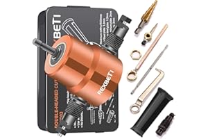 REXBETI Double Headed Sheet Metal Nibbler, Drill Attachment Metal Cutter with Extra Punch and Die, 1 Cutting Hole Accessory and 1 Step Drill Bit, Perfect for Straight Curve and Circle Cutting (Gold)