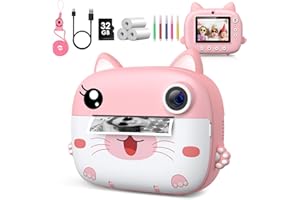 GREENKINDER Camara Fotos Infantil Instantanea - 2.4" HD 1080P Camara Fotos Infantil con Tarjeta SD de 32GB,Bolígrafos de Colores y Papel de Impresión,Cámara Instantánea para Niños y Niñas 3 a 12 Años