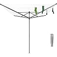 Brabantia 50 m Lift-O-Matic Rotary Washing Line (Grey) Multiple Height Adjustments, Folding Outdoor Rotating Clothes Dryer + 