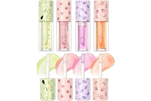 MAGGIKEY Lip Gloss Set 4 Pack Fruit-Flavored Lip Glow Oil for Hydrated & Moisturizing Lips Transparent Colorless Moisturizing Lip Lotion- Comprehensive Lip Care Kit - Beauty Gift for Women
