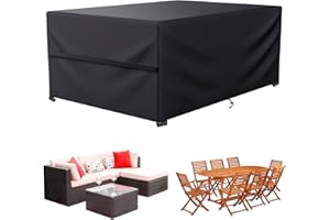 LCGOD Housse Table de Jardin , 600D Oxford Tissu Housse Salon de Jardin Protection pour Tous Les Temps , pour Ensembles de Table et de Canapé avec Corde et Boucle Verrouillage (150X120X75 cm)