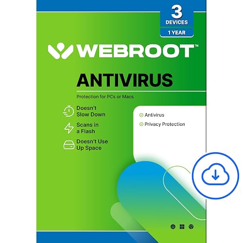 WEBROOT Antivirus Software 2025 | 3 Devices | 1 Year | Mac/Windows/Chrome | Activation code per email