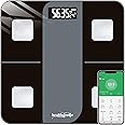 Healthgenie Smart BMI Weight Machine for Body Weight with 18 Body Parameters Sync with Mobile App, Body fat Analyzer Machine with 2 Yrs Warranty Bluetooth Weighing Machine Grey Divine (HB-411)