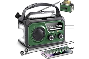 ETDEUH 16000mAh/59200mWh Kurbelradio,Tragbares Notfallradio mit Kurbel,AM/FM Solar Radio mit Handyladefunktion SOS Alarm/Kopfhöreranschluss/Leseleuchte/Kompass für Camping Outdoor Notfall (Armeegrün)