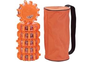 XhuangTech 6 Pack LED Road Flares, Emergency Disc Beacon with 9 Flash Modes, Magnetic Base & Hook Storage Bag Roadside Flashing Warning Lights for Car Truck Boats (6)