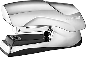 Bostitch Office Cucitrice resistente, capacità 40 fogli, senza inceppamento, mezza striscia, si adatta al palmo della mano, per classe, ufficio o scrivania, cromata