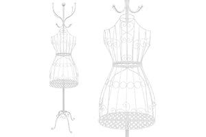 PrimoLiving Metall Schneiderpuppe Tessa in Weiß - Mit Garderobenhaken und Stauraum – Vintage-Kleiderpuppe - ideal als weibliche Schaufensterpuppe oder Kleiderständer - P-09895