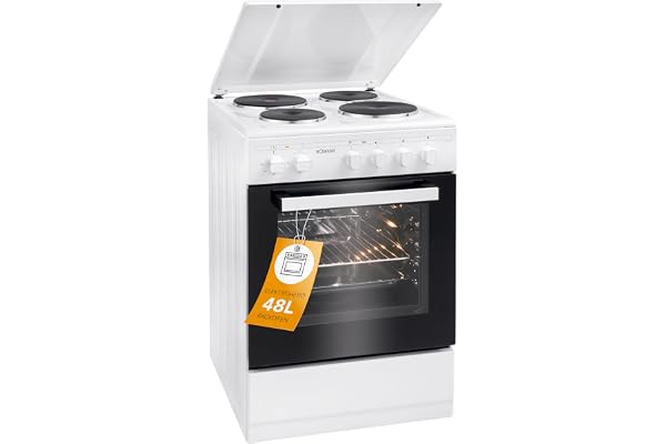 Boman, Cuisinière Electrique 4 plaques et four de 48L, Largeur 50 cm, cuisine avec plaque couvre-feu, allumage manuel, 4 foyers avec commandes, Energie A