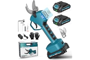 RINOXAR 40 mm Forbici Potatura a Batteria, Cesoie Potatura Elettriche Professionali con 2x2000mAh Batterie, Motore Brushless, LCD Display, Forbice Elettrica Potatura per Giardinaggio