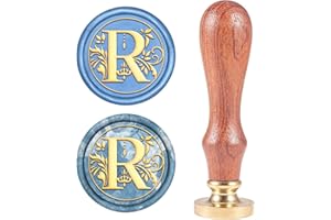 CRASPIRE - Sello de Cera con Iniciales de Alfabeto Retro, Clásico, Vintage, 26 letras AZ,Cabeza de Latón Extraíble, Mango de Madera para Sobre, Invitación, Adorno, Decoración de Regalo (Letra R)