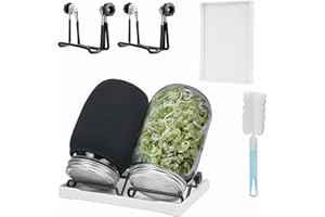 Deefongo Bocal de Germination de graines,2 Pots Mason à Large Ouverture avec couvercles de Germination en Acier Inoxydable 304, 1000ml, Support, Toile d'ombrage et Brosse, germes de graines
