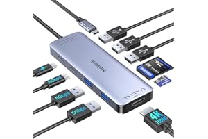 Hub USB C, Melelink 10-en-1 Adaptateur Multiport USB-C vers HDMI 4K @60Hz, 100W PD, 6 Ports USB 3.0&2.0, Lecture de Carte SD/TF, Dock USB C pour MacBook Pro Air iMac Dell HP Tablette USB Hub Type C