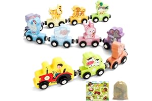 TenFans Montessori Tren de Madera con imanes y Animales para niños a Partir de 1, 2 y 3 años - 11 Piezas Juguetes educativos Regalo de cumpleaños para niños y niñas