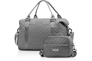 FIORETTO Travel Duffle Bag with Toiletry Bag & Wet Pocket Easyjet Cabin Bag 45x36x20 Carry On Bag Holdall Weekend Overnight Hospital Bag for Women Grey