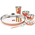 Maahavira Gold Round Copper Hammered Finish Dinner Sets Used for Home & Restaurant with 1 Thali, 2 Bowls, 1 Sweet Dish, 1 Glass & 1 Spoon - Set of 6