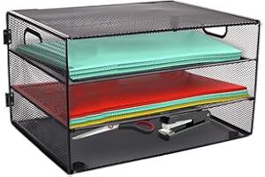 HMXLJJY Bac à courrier à 4 niveaux avec poignée - Organiseur de bureau en maille - Plateau de rangement pour documents A4 - Noir