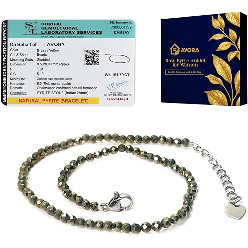 AVORA Raw Pyrite Anklet for Women | Natural Stone Jewellery for Wealth, Luck & Protection | Certified Pyrite Crystal Payal | Spiritual Healing Jewellery Gift for Girls & Women