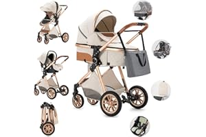 Gcarebb Carrito Bebe 3 en 1, Cochecito Bebe 3 Piezas Con Asiento De Auto, Cochecitos Portátil Plegable Con Un Clic, Carricoche Combinado Paisaje Alto Marco de Aluminio Para Recién Nacido