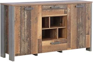 ‎FORTE FORTE Clif Kommode mit 2 Türen und 2 Schubladen, Holzwerkstoff, Old – Wood Vintage/ Betonoptik Dunkelgrau, 156,4 x 86,3 x 41,6 cm