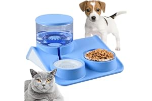 RUJOI 2 in 1 Set di Alimentazione per Alimenti ad Acqua, Distributore Automatico di Acqua a Gravità con Filtro, 1.8L Grande Capacità per Cuccioli di Piccola Taglia Media Cani Ciotole Sollevate