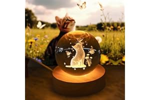 Johiux 3D Cat Crystal Ball Ornaments for Lovers,Crystal Cat Figurine with Butterfly Themed Gifts for Women Girls Friends Mum,Home Office Decor Night Light Sphere Ornament