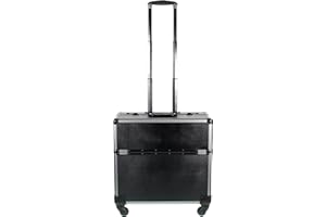 AR BRAND EST. 2021 Aluminium Pilot Wheeled Trolley Case Hard Briefcase Black Silver (Black)