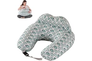 SHANNA Coussin d'Allaitement pour Bébé : Oreiller de Maternité Ultra Doux, Coussin d'Allaitement pour Bébé avec Barrière de Sécurité, Coussin de Nourrissage Confortable Cadeau de Grossesse (Feuilles Vertes)
