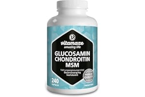 VITAMAZE - AMAZING LIFE Glucosamine Chondroïtine avec MSM et Vitamine C 2250mg - Complexe pour les Articulations 240 Gelules - Complément Alimentaire Naturel sans Additifs