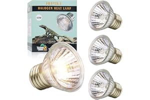 LUCKY HERP Reptile Heat Lamp Bulb 50W 4Pack, UVA UVB Basking Lamp Bulb for Tortoise, E27 Halogen Heat Light for Turtle, Lizard, Bearded Dragon
