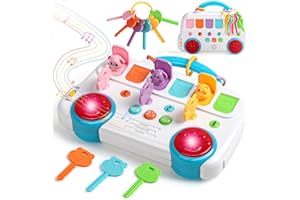 AKOKIE Baby Toys for 1 Year Old Girls Boys - 6 IN 1 Montessori Toys for 1 Year Old Girl Gifts Toddler Musical Toys Busy Board With Animals Keys Educational Toy Birthday Gifts for 1 Year Old Girl Boy