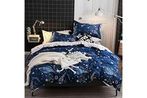 ‎OMELA Omela Weltraum Kinderbettwäsche Set 140x200 Jungen Kinder Bettwäsche Blau Weiß Planeten Sterne Universum Weich Microfaser Bettbezug und Kissenbezug 70x90 cm Reißverschluss
