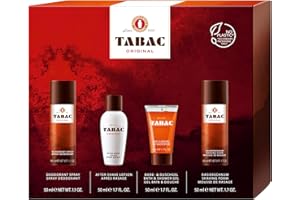 ‎TABAC ORIGINAL Tabac® Original | Quattro Set - Original Seit 1959 - sanft zur Haut - mit dem Duft des Originals - spürbar gepflegtes Frischegefühl | 50ml After Shave Lotion, Duschgel, Deodorant & Rasierschaum