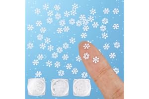 FUKAISU 300pzs Mini Copos Nieve Metálicos para Manualidades, 5mm Adornos Copos Nieve Pequeños Adornos Manualidades Navideñas para DIY Scrapbooking Nail Art Decoración Fiestas Invierno (Blanco)