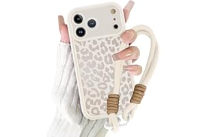 Coalbooliy Handyband Handyhülle für iPhone 17 Pro hülle 6,3'' mit Band Kette, Aesthetic Weißer Leopard Sommer Muster Mädchen Design mit Kordel zum Umhängen Cover Universelles Patch Silikon Case, 01