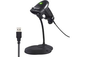 Neoteck Barcode Scanner Lecteur de code-barres USB Automatique avec longue portée Laser à haute vitesse POS Scanner pistolet mains libres et support réglable Compatible avec Mac Win10 Win7.1 iOS7-Noir