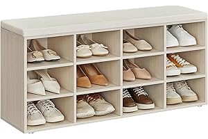 VASAGLE Panca Scarpiera, Scarpiera Ingresso con Seduta Imbottita e 12 Scomparti, Scaffale Porta Scarpe da Ingresso, 30,3 x 104 x 48 cm, Beige Naturale e Beige Cappuccino LHS012K04