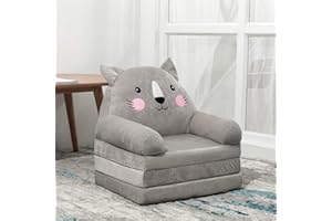 BYBYME Kids Fold Out Chair Bed - Foldable Toddler Chair Lounger for 1-3 Year Old Children - Cute Folding Sofa Bed Couch Armchair for Playroom Bedroom (Cat)
