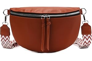 Jiliyote Crossbody Bag Damen mit Breitem Wechselgurt Leder Bauchtasche Damen Leder Breiter Gurt mittelgroße Crossbag Damen Gürteltasche für Festival Reise Alltag