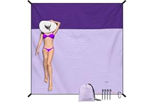 SKYREH Stranddecke Sandfrei super groß 220x210 cm, Sanddicht Wasserdicht, Leicht Weiches Bequemes Langlebiges Material, breite Streifen, Strandmatte, Strandtuch (Violett)