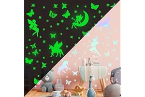 TARKLANDA Leuchtsterne Wandtattoo Einhorn Schmetterling Fee Sternen Leuchtsticker Wandsticker Einhorn Kinderzimmer Leuchtaufkleber Selbstklebend Fluoreszierend Aufkleber Wanddeko für Mädchen Geschenke